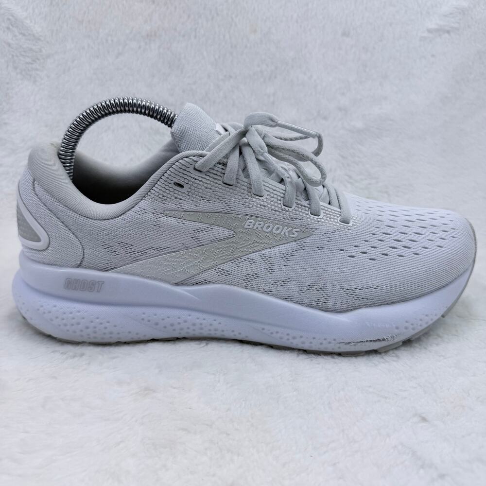Brooks Ghost 16 Womens Running Shoes White Grey Size 9 Cushioned Athletic Shoe